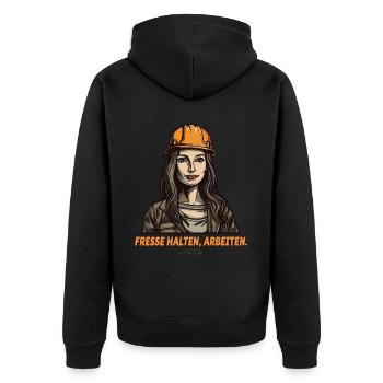 Bauleiter, Fresse halten und arbeiten - Unisex Premium Bio Zip Hoodie - Schwarz - Hinten - Nico (187cm)