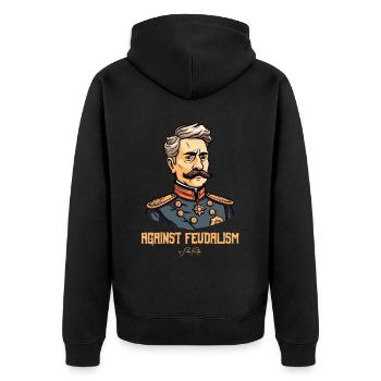 Aristokraten Porträt, gegen Feudalismus - Unisex Premium Bio Zip Hoodie - Schwarz - Hinten - Nico (187cm)
