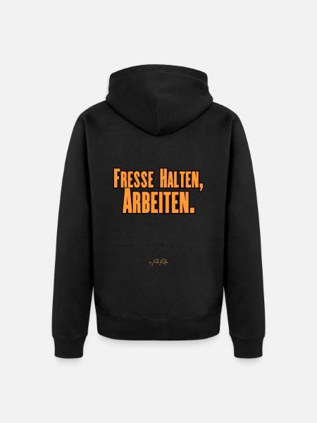 Fresse halten, Arbeiten - Unisex Premium Bio Zip Hoodie - Schwarz