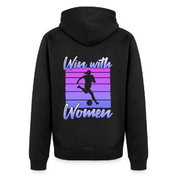 Frauenfußball, Fußball Frauen Soccer Damenfußball - Unisex Premium Bio Zip Hoodie - Schwarz - Hinten - Nico (187cm)