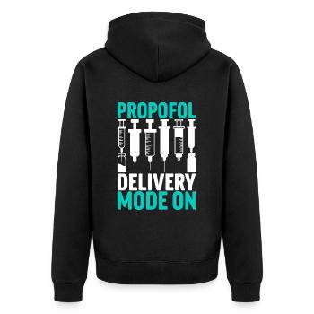 Anesthesiology Propofol Delivery Mode On - Unisex Premium Organic Zip Hoodie - black - Back - Nico (187cm)