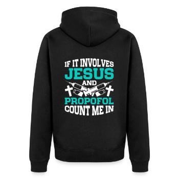 Anesthesiology Jesus And Propofol - Unisex Premium Organic Zip Hoodie - black - Back - Nico (187cm)