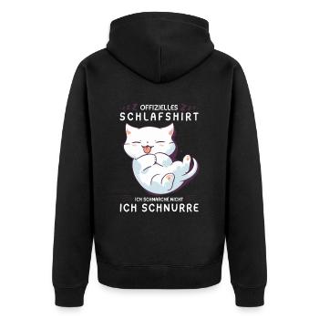 Offizielles Schlafshirt personalisiert mit Katze - Unisex Premium Bio Zip Hoodie - Schwarz - Hinten - Nico (187cm)