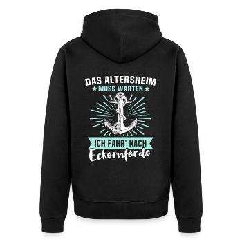 Eckernförde Eckernförder - Unisex Premium Bio Zip Hoodie - Schwarz - Hinten - Nico (187cm)
