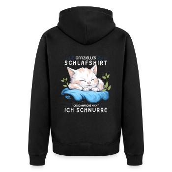 Offizielles Schlafshirt personalisiert mit Katze - Unisex Premium Bio Zip Hoodie - Schwarz - Hinten - Nico (187cm)