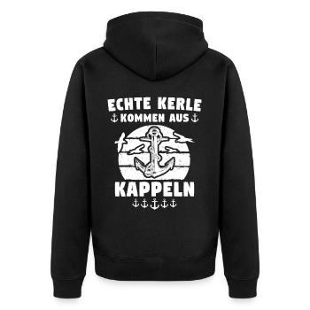 Kappeln Sprüche Kappelner - Unisex Premium Bio Zip Hoodie - Schwarz - Hinten - Nico (187cm)