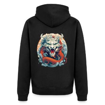 Design eines chinesischen Drachen - Unisex Premium Bio Zip Hoodie - Schwarz - Hinten - Nico (187cm)