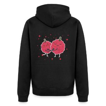 Cute Lychee Couple Hugging Lychee Fruit Lovers - Unisex Premium Bio Zip Hoodie - Schwarz - Hinten - Nico (187cm)