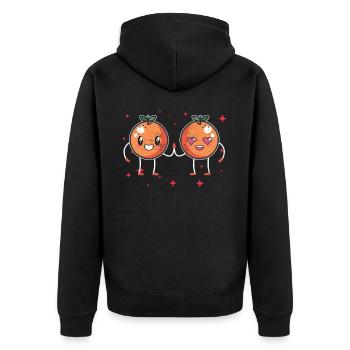 Cute Orange Couple Hugging Orange Fruit Lovers - Unisex Premium Bio Zip Hoodie - Schwarz - Hinten - Nico (187cm)