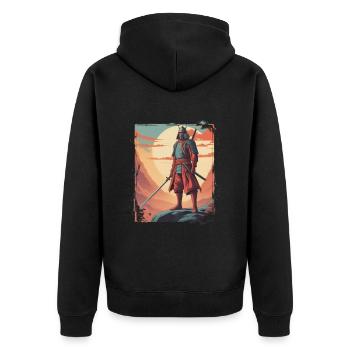 Samurai - Krieger mit Schwert auf Berg - Unisex Premium Bio Zip Hoodie - Schwarz - Hinten - Nico (187cm)