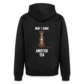 Otter with Tea Cup and Tea Bag - Unisex Premium Organic Zip Hoodie - black - Back - Nico (187cm)