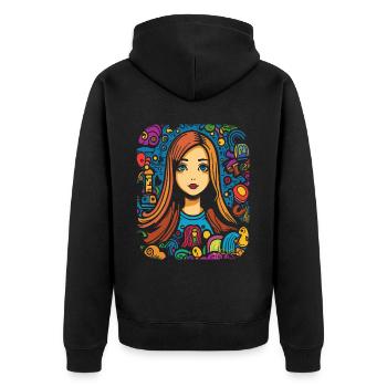 Cute sketch of Lisa, Mona and the toys - Unisex Premium Organic Zip Hoodie - black - Back - Nico (187cm)