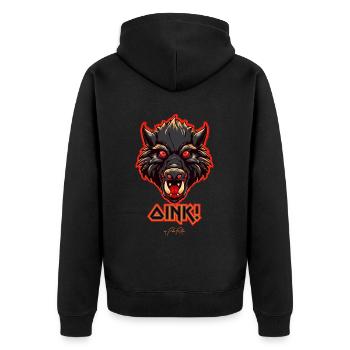 Heavy Metal Schwein, Oink - Unisex Premium Bio Zip Hoodie - Schwarz - Hinten - Nico (187cm)