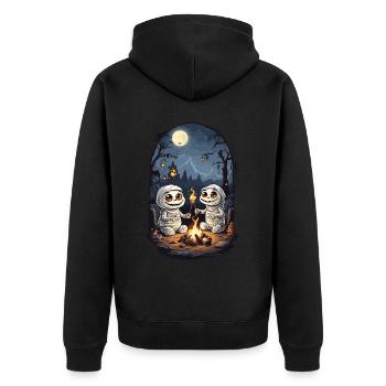 Kinder Halloween Lagerfeuer Mumien Cartoon - Unisex Premium Bio Zip Hoodie - Schwarz - Hinten - Nico (187cm)