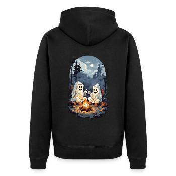 Halloween Geister Lagerfeuer Kinder Cartoon - Unisex Premium Bio Zip Hoodie - Schwarz - Hinten - Nico (187cm)