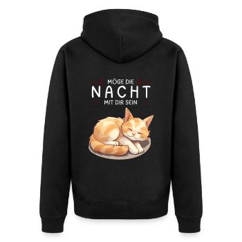 Möge die Nacht mit dir sein - Schlafshirt Katze - Unisex Premium Bio Zip Hoodie - Schwarz - Hinten - Nico (187cm)