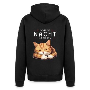 Möge die Nacht mit dir sein - Schlafshirt Katze - Unisex Premium Bio Zip Hoodie - Schwarz - Hinten - Nico (187cm)