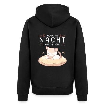 Möge die Nacht mit dir sein - Schlafshirt Katze - Unisex Premium Bio Zip Hoodie - Schwarz - Hinten - Nico (187cm)