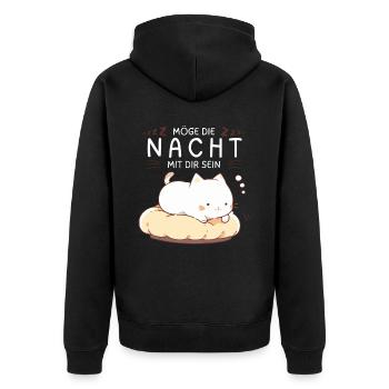 Möge die Nacht mit dir sein - Schlafshirt Katze - Unisex Premium Bio Zip Hoodie - Schwarz - Hinten - Nico (187cm)