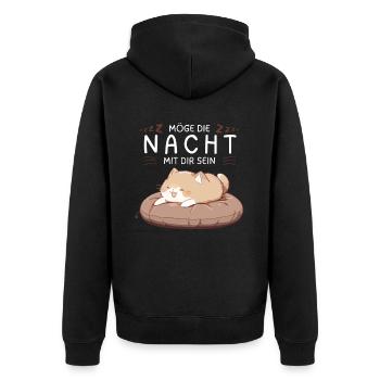 Möge die Nacht mit dir sein - Schlafshirt Katze - Unisex Premium Bio Zip Hoodie - Schwarz - Hinten - Nico (187cm)