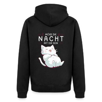 Möge die Nacht mit dir sein - Schlafshirt Katze - Unisex Premium Bio Zip Hoodie - Schwarz - Hinten - Nico (187cm)