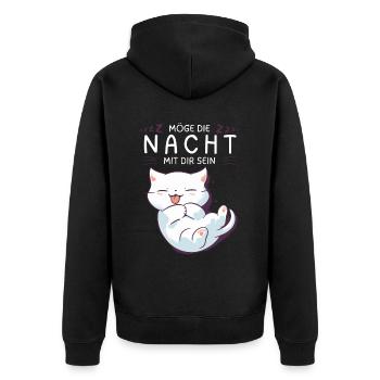 Möge die Nacht mit dir sein - Schlafshirt Katze - Unisex Premium Bio Zip Hoodie - Schwarz - Hinten - Nico (187cm)