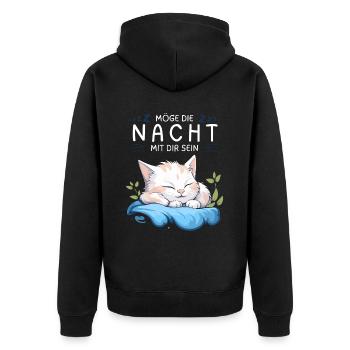 Möge die Nacht mit dir sein - Schlafshirt Katze - Unisex Premium Bio Zip Hoodie - Schwarz - Hinten - Nico (187cm)