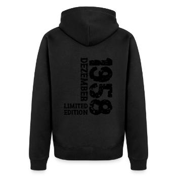 1958 December Limited Edition 65th Birthday Decoration - Unisex Premium Organic Zip Hoodie - black - Back - Nico (187cm)