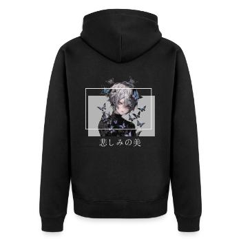 Enchanted Anime Guy Butterflies Ethereal Gothic Ae - Unisex Premium Bio Zip Hoodie - Schwarz - Hinten - Nico (187cm)
