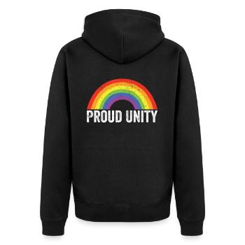 Proud Unity Gay Pride LGBT Ally Rainbow Flag - Unisex Premium Bio Zip Hoodie - Schwarz - Hinten - Nico (187cm)