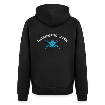 Debugging Diva Coding Debugger Hacker - Unisex Premium Bio Zip Hoodie - Schwarz - Hinten - Nico (187cm)