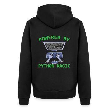Powered by Python Magic Python Programming Coding - Unisex Premium Bio Zip Hoodie - Schwarz - Hinten - Nico (187cm)