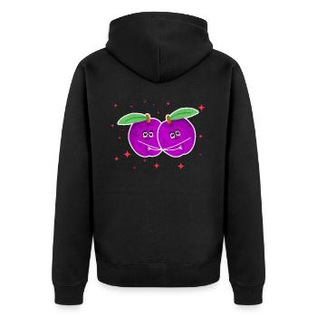 Cute Plum Couple Hugging Plum Fruit Lovers - Unisex Premium Bio Zip Hoodie - Schwarz - Hinten - Nico (187cm)