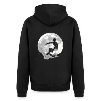 Surfer Surfen Mond - Unisex Premium Bio Zip Hoodie - Schwarz - Hinten - Nico (187cm)