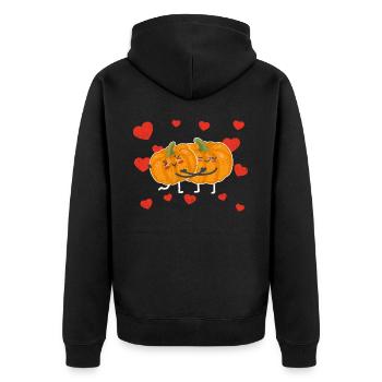 Cute Pumpkin Couple Hugging Pumpkin Fruit Lovers - Unisex Premium Bio Zip Hoodie - Schwarz - Hinten - Nico (187cm)