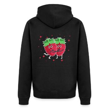 Cute Raspberry Couple Hugging Raspberry Fruit - Unisex Premium Bio Zip Hoodie - Schwarz - Hinten - Nico (187cm)