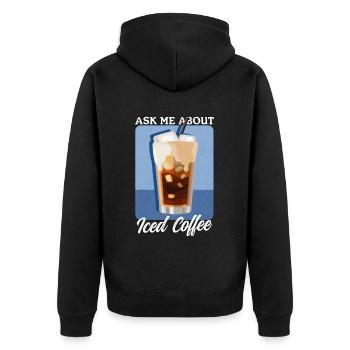 Eiskaffee Iced Coffee Kaffeeliebhaber Geschenk - Unisex Premium Bio Zip Hoodie - Schwarz - Hinten - Nico (187cm)