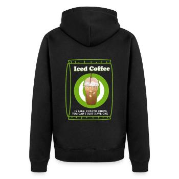 Eiskaffee Kaffeeliebhaber Geschenk - Unisex Premium Bio Zip Hoodie - Schwarz - Hinten - Nico (187cm)