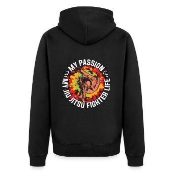 Jiu Jitsu Fighter Ma Passion Mes Arts Martiaux Mixtes - Veste à capuche bio Premium Unisexe - noir - Dos - Nico (187cm)