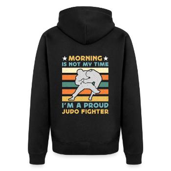 Judo Fighter Morning n’est pas mon heure d’artiste martial - Veste à capuche bio Premium Unisexe - noir - Dos - Nico (187cm)