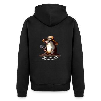 Comic Maulwurf als Gärtner - Unisex Premium Bio Zip Hoodie - Schwarz - Hinten - Nico (187cm)