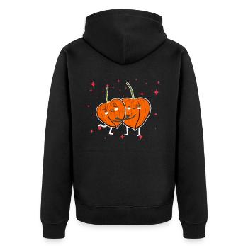 Cute Uchuva Couple Hugging Uchuva Fruit Lovers - Unisex Premium Bio Zip Hoodie - Schwarz - Hinten - Nico (187cm)