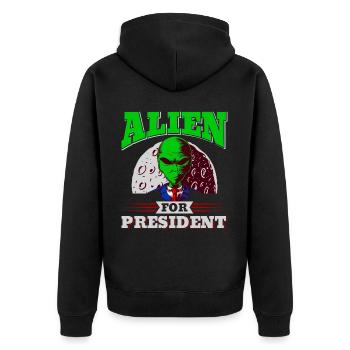 Alien, UFO, UAP, Space, Weltraum Flugobjekt - Unisex Premium Bio Zip Hoodie - Schwarz - Hinten - Nico (187cm)