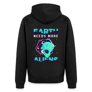Alien, UFO, UAP, Space, Space Flying Object - Unisex Premium Organic Zip Hoodie - black - Back - Nico (187cm)