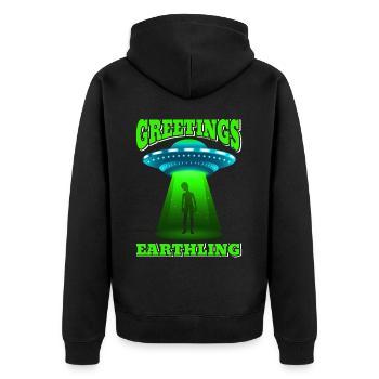 Alien, UFO, UAP, Space, Weltraum Flugobjekt - Unisex Premium Bio Zip Hoodie - Schwarz - Hinten - Nico (187cm)