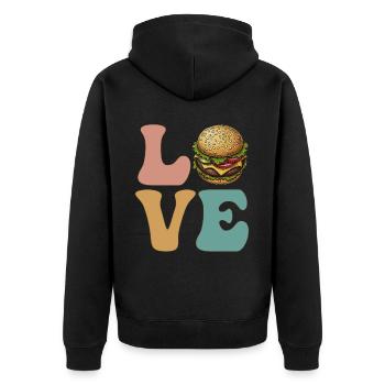 Hamburger Cheeseburger - Unisex Premium Bio Zip Hoodie - Schwarz - Hinten - Nico (187cm)