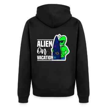Alien, UFO, UAP, Space, Weltraum Flugobjekt - Unisex Premium Bio Zip Hoodie - Schwarz - Hinten - Nico (187cm)
