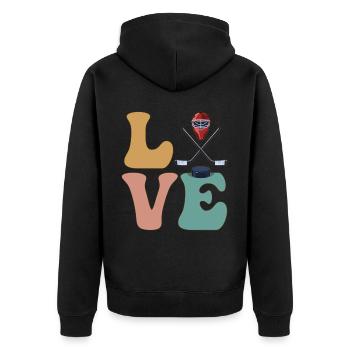 Eishockeyspieler Torwart Torhüter - Unisex Premium Bio Zip Hoodie - Schwarz - Hinten - Nico (187cm)