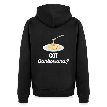 Carbonara Connaisseur Italiano Makkaroni Käse - Unisex Premium Bio Zip Hoodie - Schwarz - Hinten - Nico (187cm)