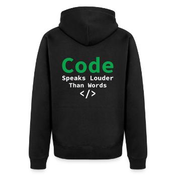 Code Speaks Louder Than Words Funny Programming Co - Unisex Premium Bio Zip Hoodie - Schwarz - Hinten - Nico (187cm)